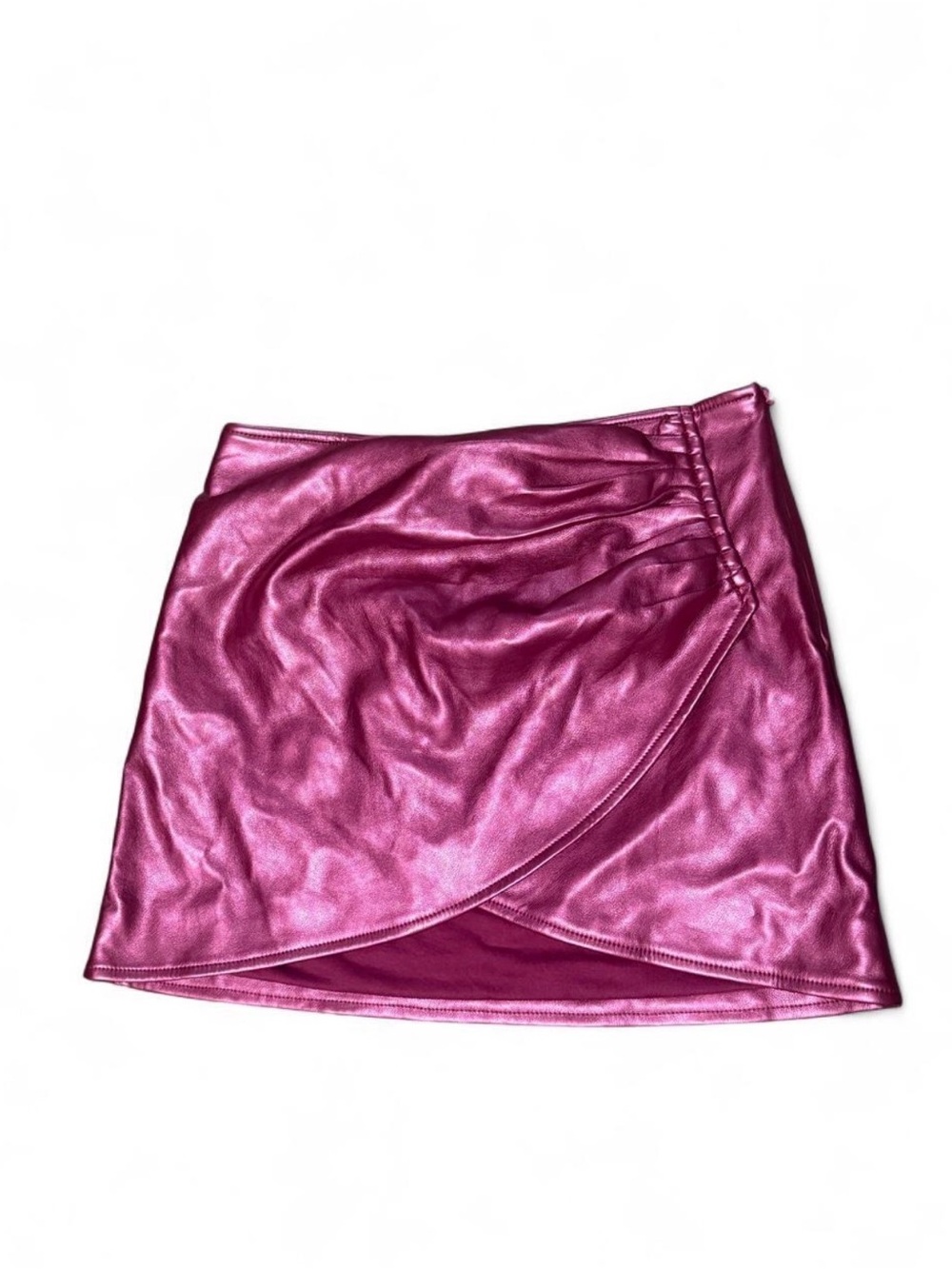 Avec Les Filles Metallic Magenta Wrap-Front Mini Skirt
